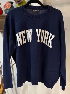 Harper & Ivy Navy Crewneck Sweater with White "NEW YORK" Lettering size large